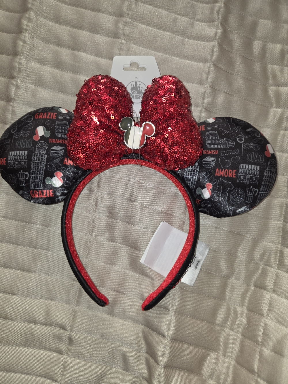 Disney Black and Red Sequin Bow Minnie Ear Headband.